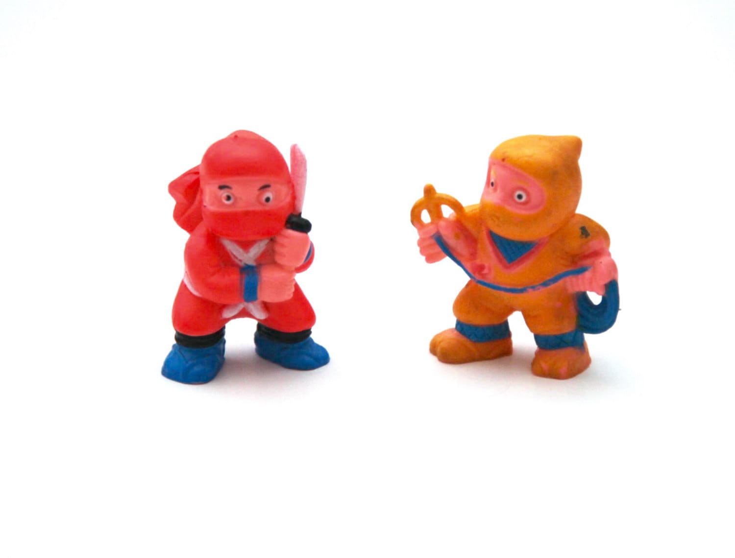 Vintage 80s SOMA ninja pvc figures 1986 set of 2 neon orange