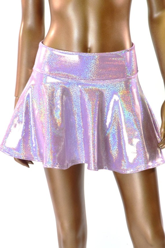 Lilac Purple Holographic Metallic Circle Cut Mini Skirt Rave 1134