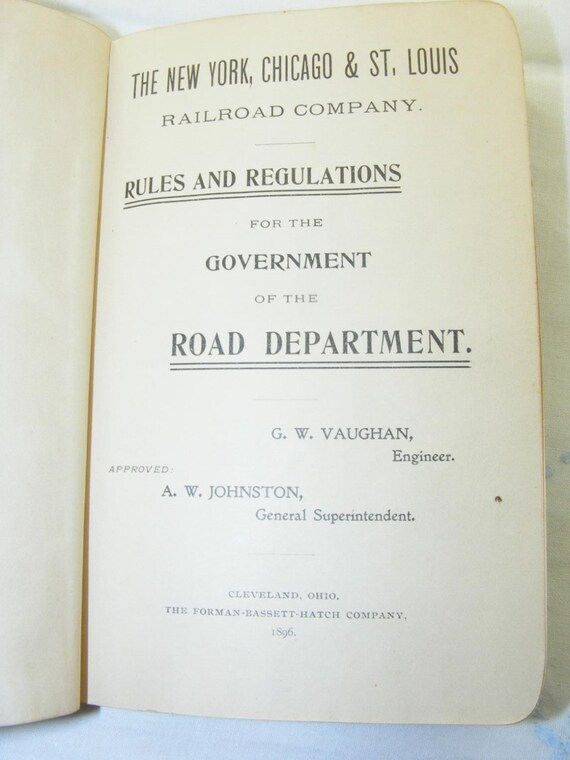 1896 Antique Railroad Regulation Book New York Chicago Amp St