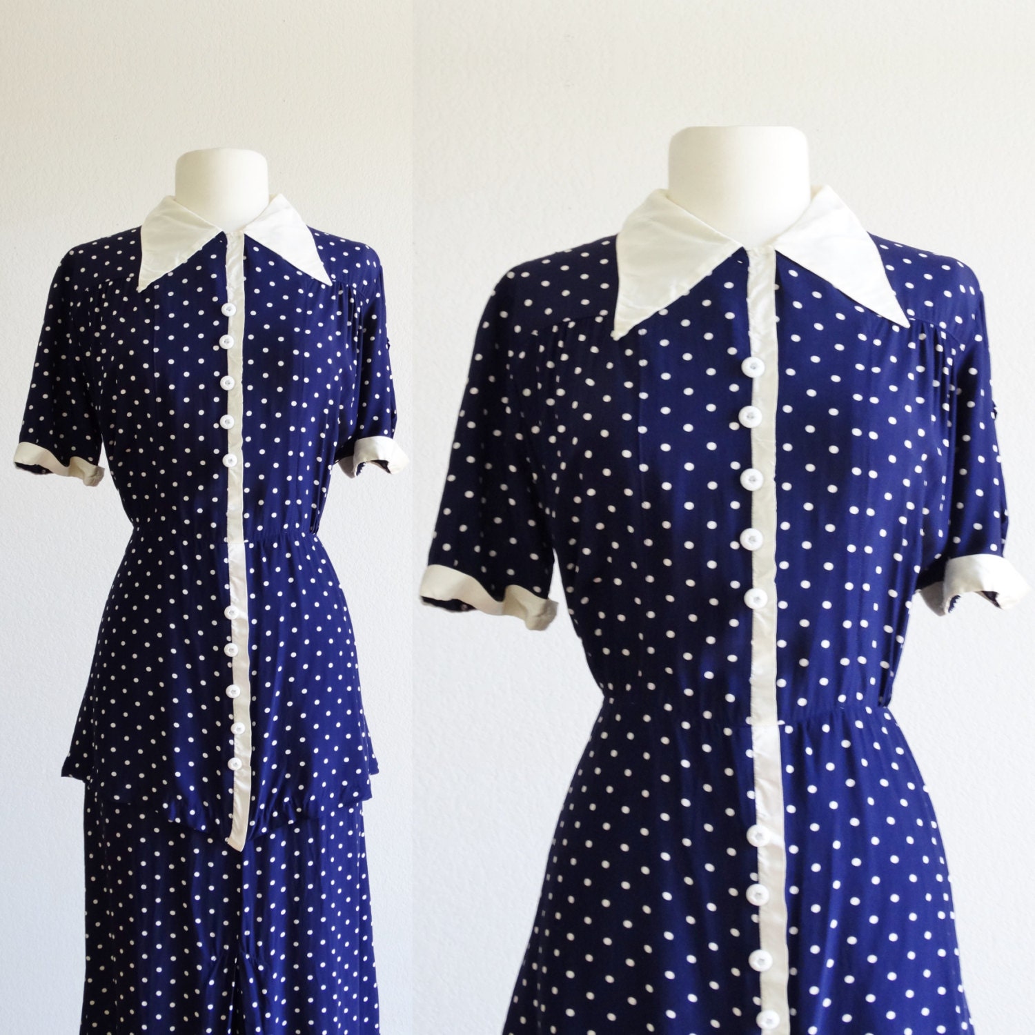 années 1940 pois marine robe vintage années 40 du siècle