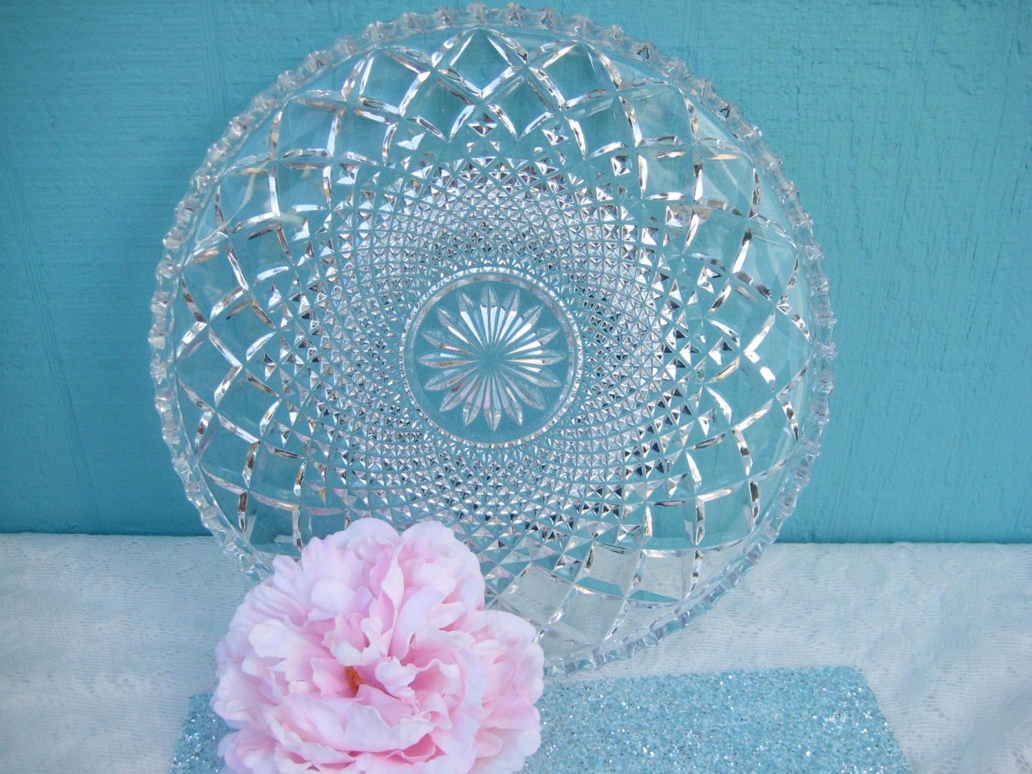 Flat Antique Thick Glass Cake Plate Beautiful By