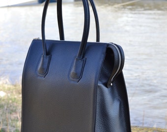 BLACK LEATHER HANDBAG, Black Leather Bag, Black Leather Tote Bag, Large Leather Tote, Large Leather Handbag, Black Leather Purse