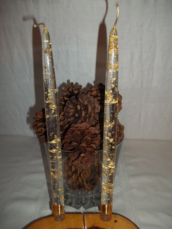 Pair of 12 Lucite Acrylic Candles with Gold Leaf by JunkinMommaGin