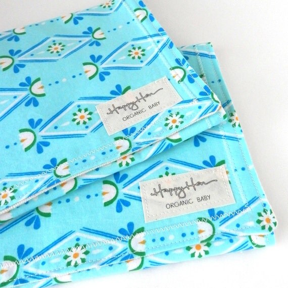 Set of 2 Organic Cotton Burp Cloths Blue by