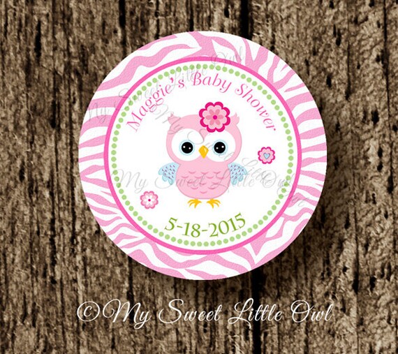 Pink Owl sticker - pink owl cupcake topper - owl birthday party - owl baby shower - owl printable - owl label - owl favor tag - owl pink Il_570xn