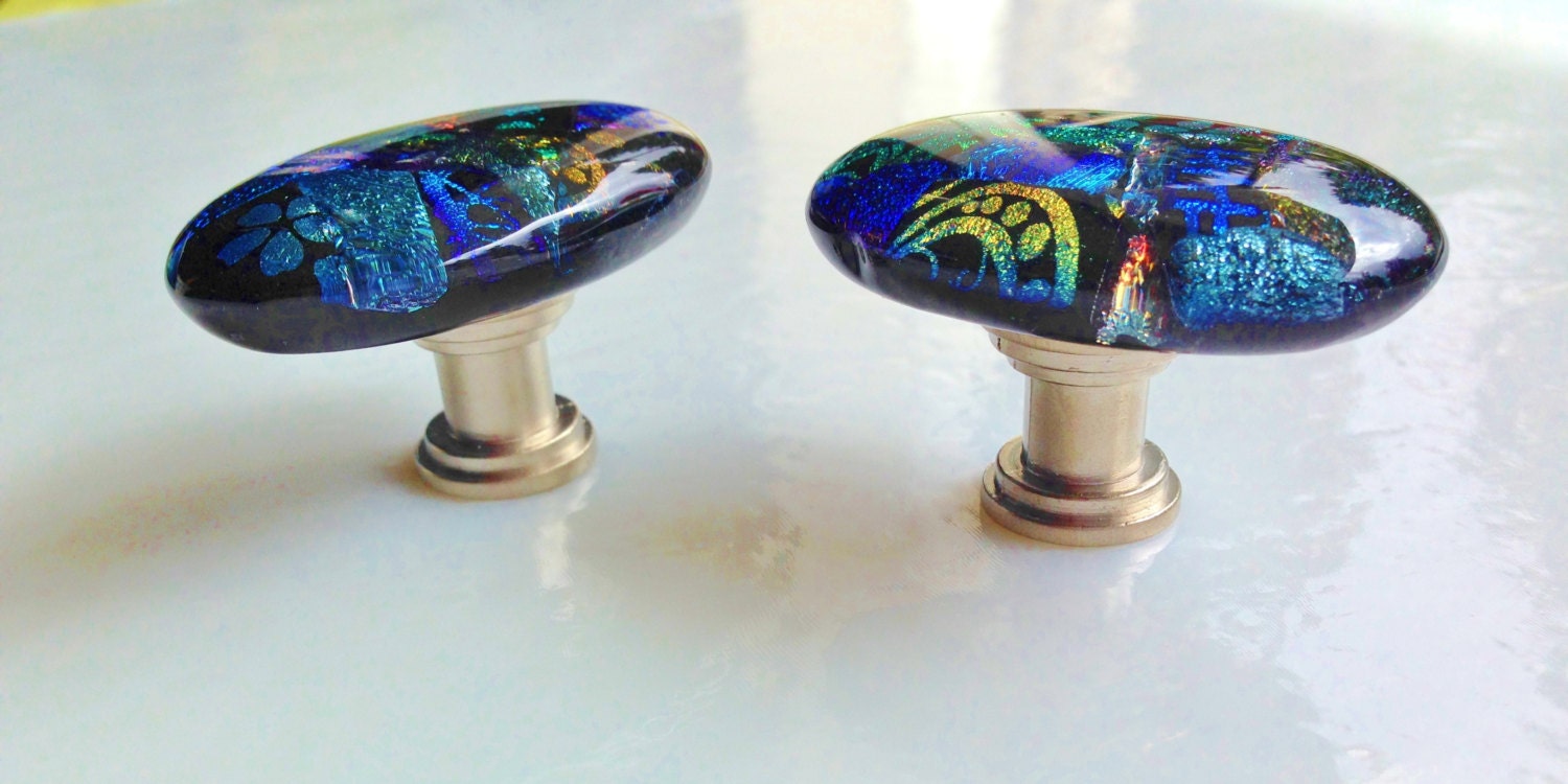 Dichroic Oval Fused Art Glass Pull or by Goldbeachglass