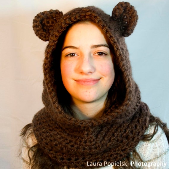 Bear Cowl - Brown Bear Cowl - Crochet Bear Cowl - Crocheted Bear Cowl - Crochet Brown Bear Cowl - Crocheted Brown Bear Cowl - Handmade Cowl