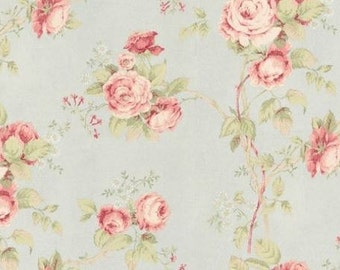Wallpaper - Vintage Inspired Floral Trail - Pink, Green, Pale Blue, Shabby Cottage, Flower, Country Chic, Garden - By The Yard - CG28815 so