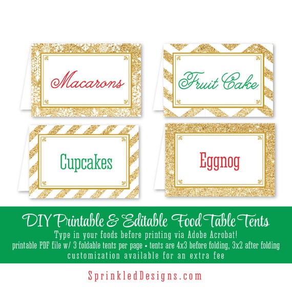 Printable Party Food Tents Folding Editable Text Buffet Place