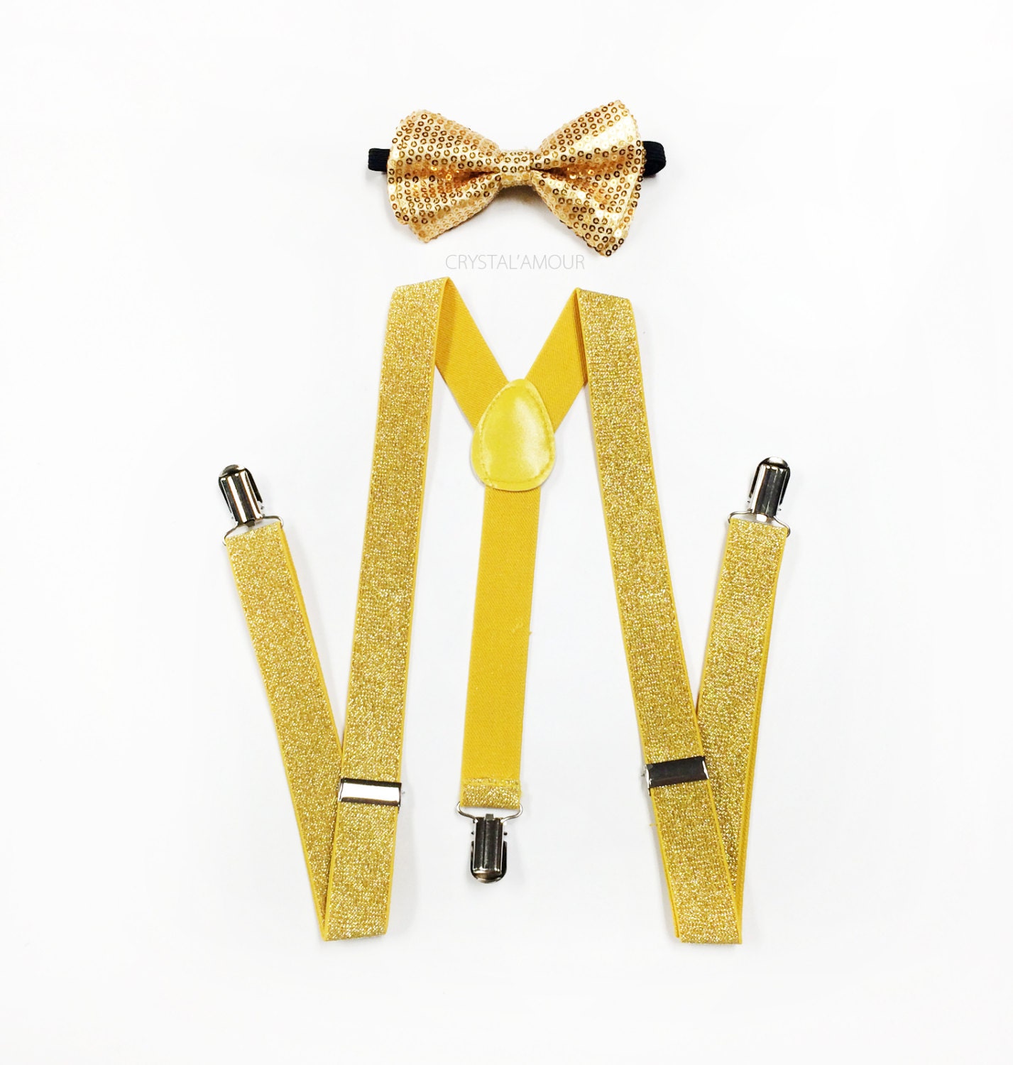 Gold Sequin bowtie and suspenders yellow glitter suspenders
