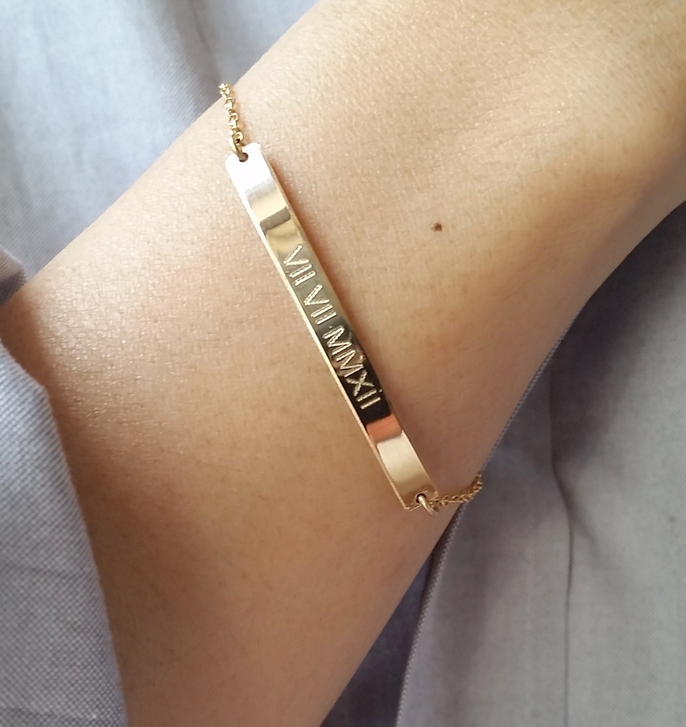 Roman Numeral Bracelet Personalized Gold Bar Bracelet