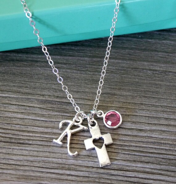 Cross Heart Necklace Heart Cross Necklace Personalized Cross