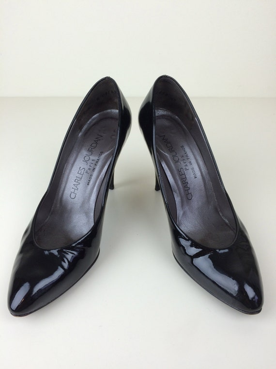 Charles Jourdan black patent leather pumps 6B 80's