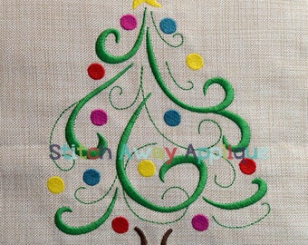 Swirly Christmas Tree Machine Embroidery Design