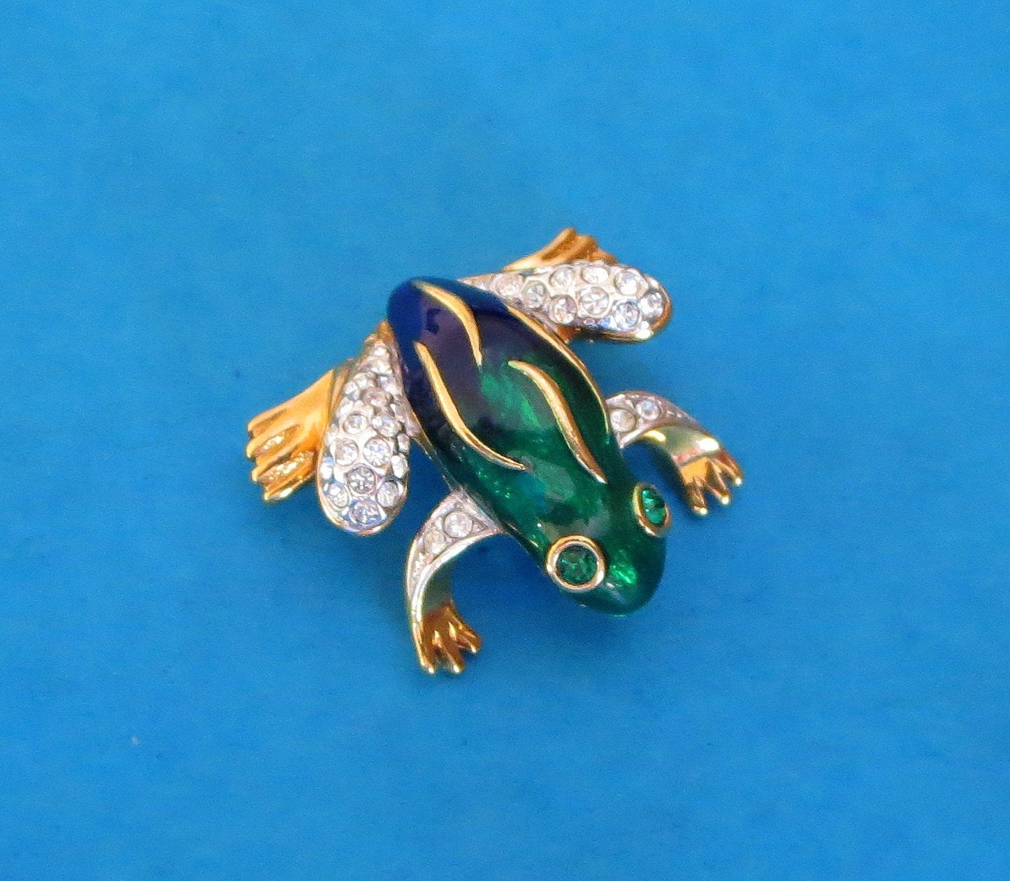 Enamel Rhinestone Frog Pin, Vintage Attwood and Sawyer A&S Brooch Pin