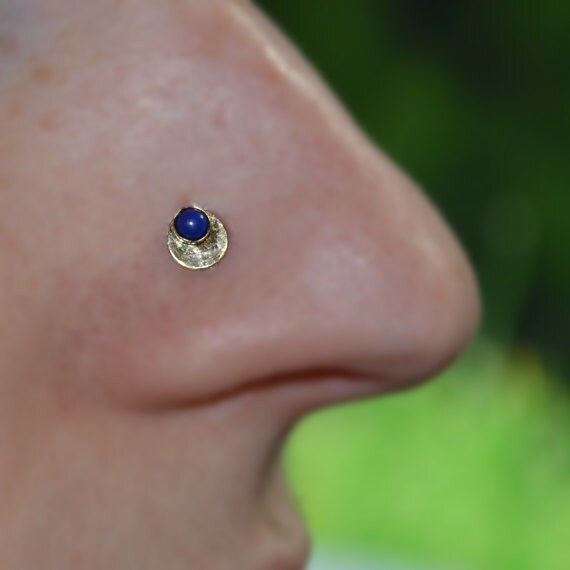 Nose Stud 3mm Lapis - Gold Nose Hoop - Helix Earring - Tragus Stud - Cartilage Earring - Nose Ring - Daith Piercing - Tragus Earring 18g
