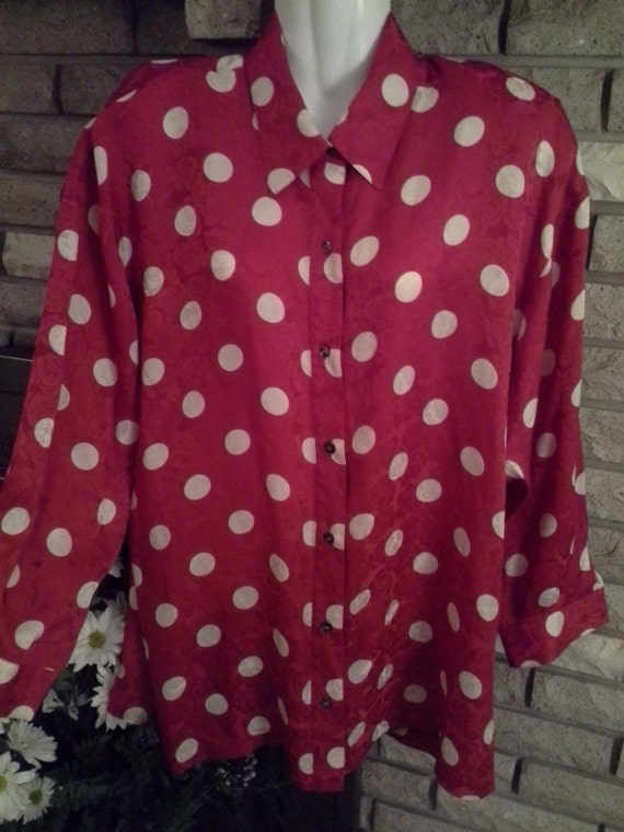 Vtg Silk Red and White Polka Dot Blouse Size M by clothesCHARk