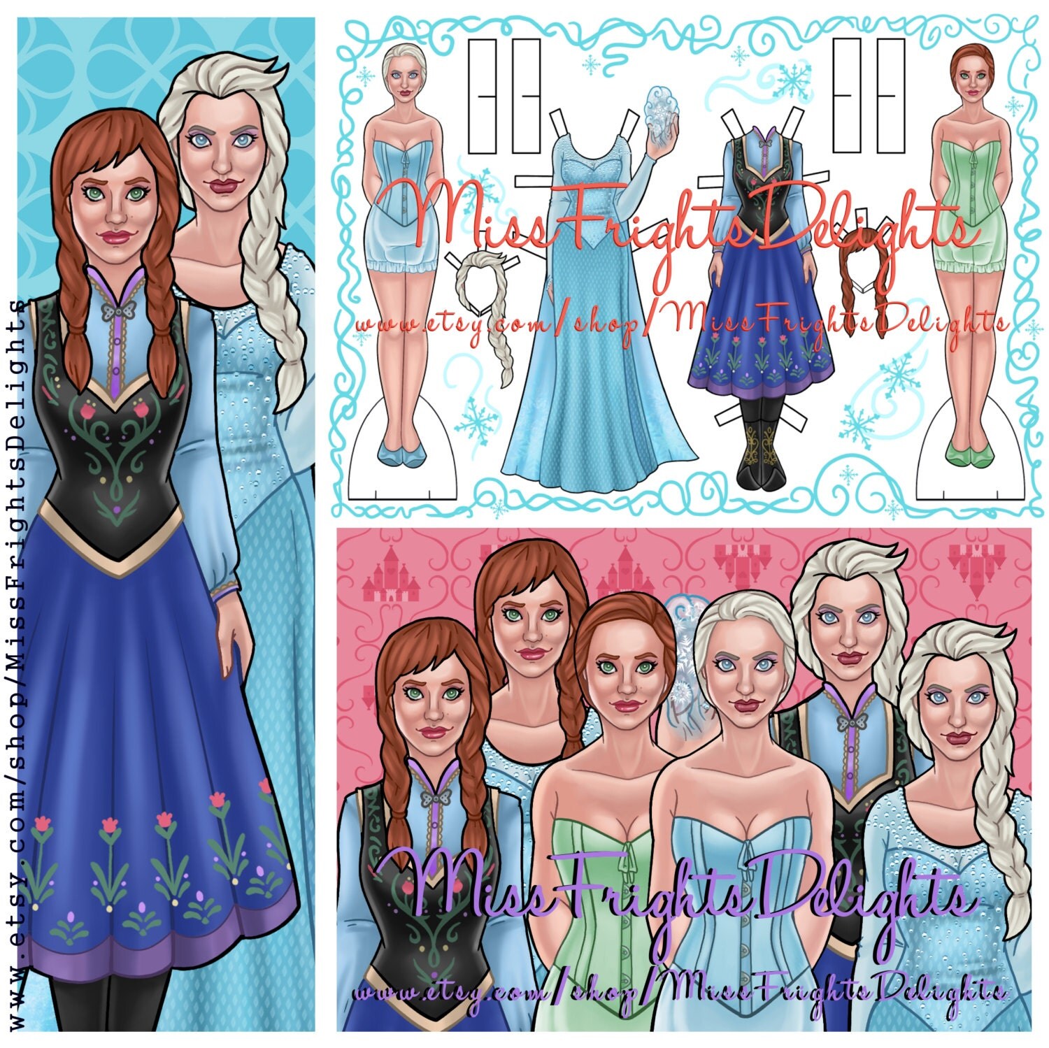ouat elsa and anna inspired paper dolls instant download