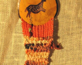 Woven Gourd Art, Painted Gourd Horse Pictogram, Ready to Ship, Southwestern Decor for Fiber Art Lover, Native American