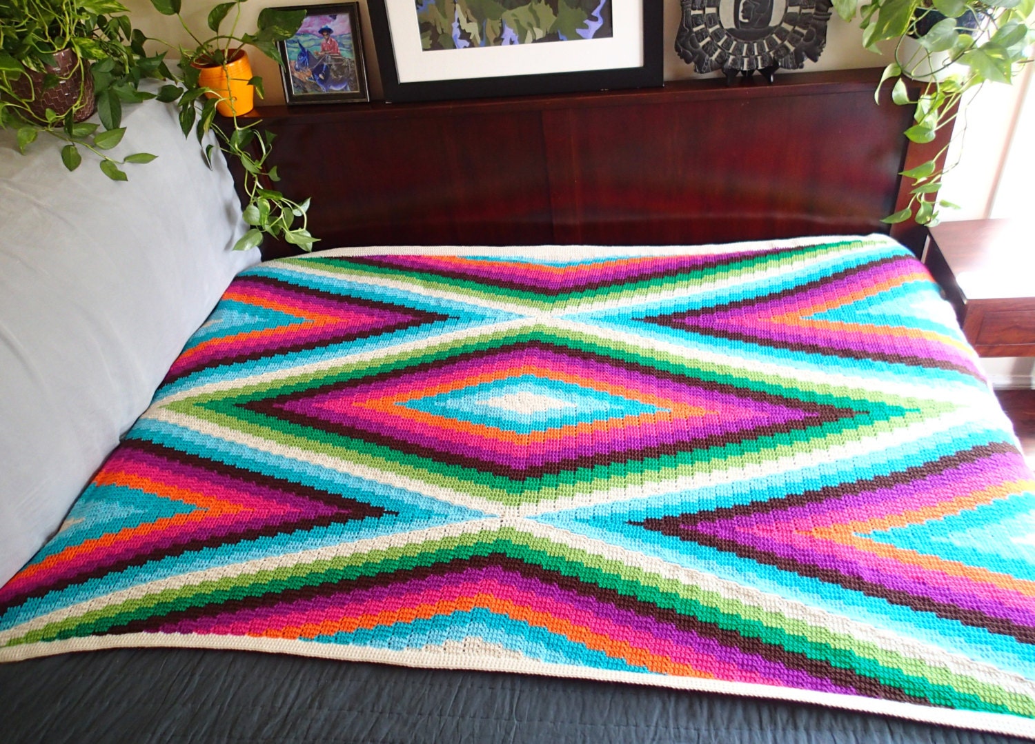 Modern Bohemian Blanket Crochet Pattern PDF Single or Twin