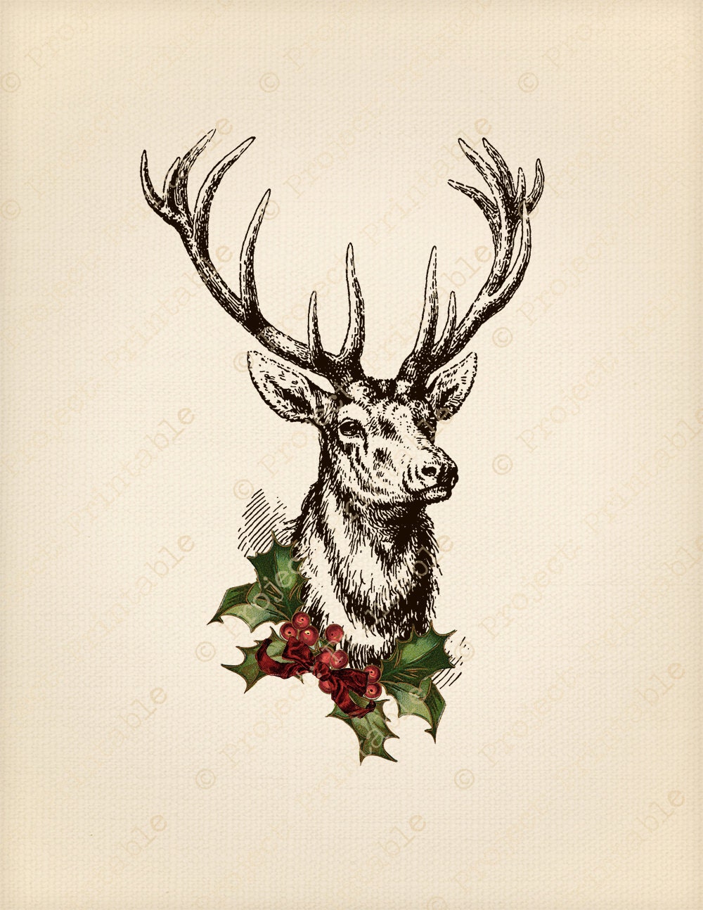 Instant Download Printable CHRISTMAS Stag Deer with Antlers