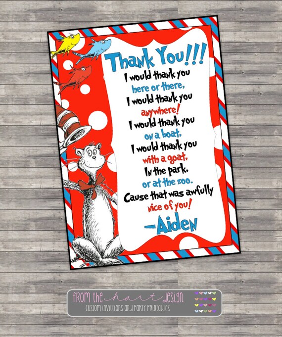 Cat in the Hat Children's Photo Birthday Party Thank You