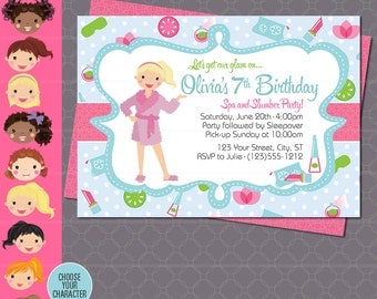 Spa Party Invitation - Sleepover Makeover Spa Day Invitation - Slumber Party - Spa Birthday Party - Girl Birthday Invitation - Diva