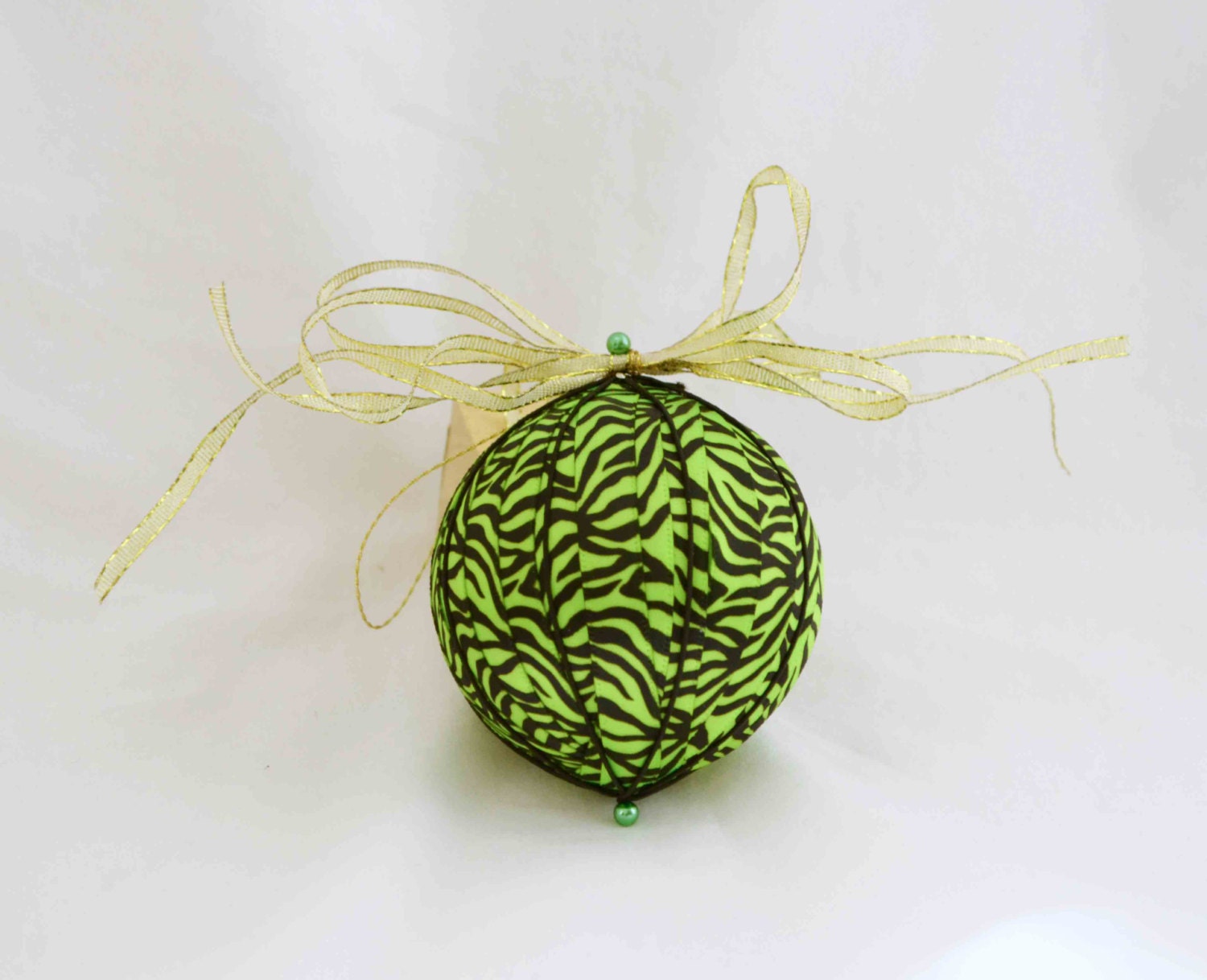 Lime Green Zebra Stripe Christmas Ornament, Christmas Ornaments, Handmade Ornaments
