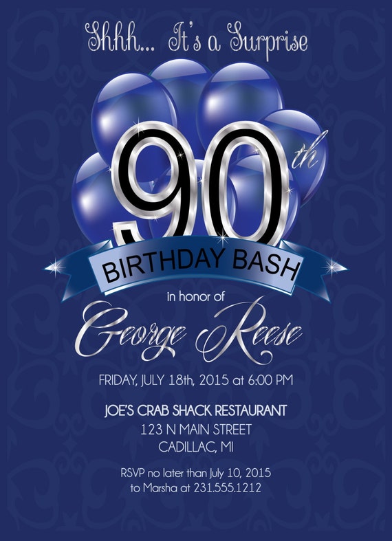 Items similar to 90th Birthday Invitations- Adult 90th Birthday ...