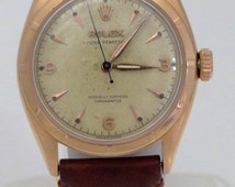 Mens Vintage 1952 Rolex Oyster Perpetual 14k Rose Gold Watch 6085 33mm ...