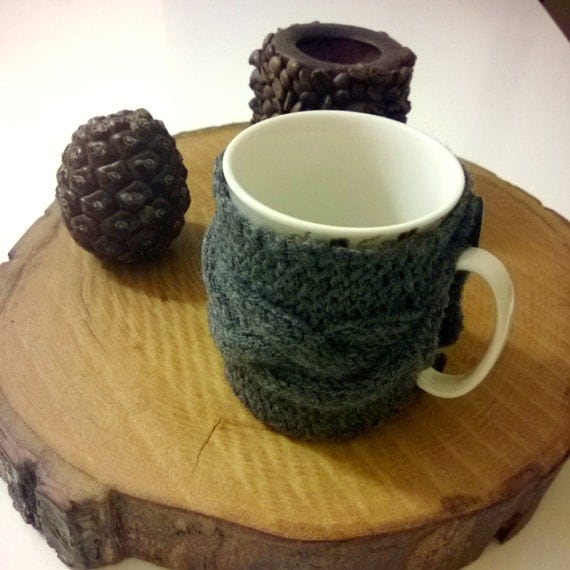 Items similar to Grey Knit Cozy Cup Holder, Gray coffee ...