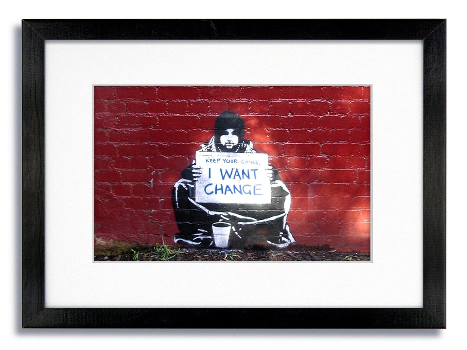 Banksy I Want Change Beggar Mounted & Framed Print