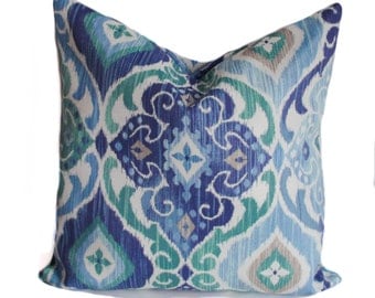 Blue outdoor pillows, Blue outdoor throw pillow cover, Outdoor pillow cover, Outdoor decorative pillow, Ikat pillows, 16x16, 18x18, 20x20