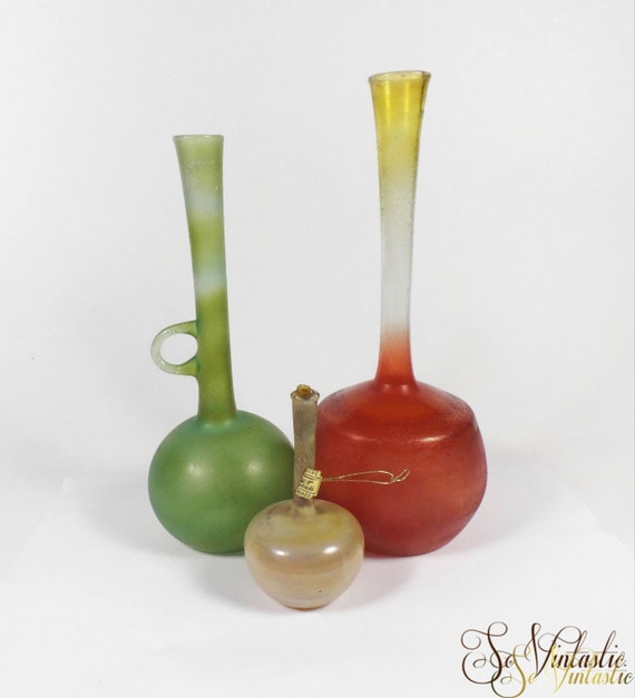 3 Neker glass vases from Jerusalem Israel Hand blown art