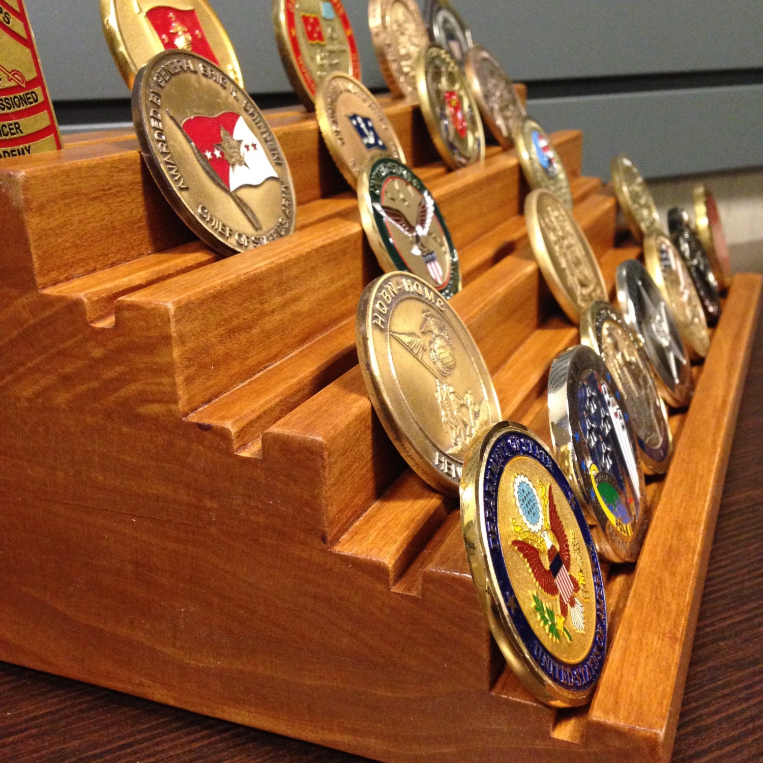 Challenge Coin Holder Golden Oak Stain w/ Satin by MC2WoodWorks