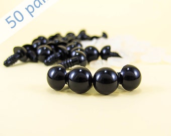 11mm Black Safety Eyes - 50 pairs -- doll eyes, amigurumi eyes, craft eyes for stuffed toys, dolls and plush