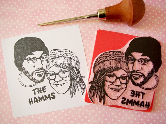 Custom couple portrait rubber stamp hand carved wedding gift for couple