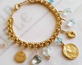 Bracelet - Saint Mary Magdalene Apatite, Blue Topaz, Green Topaz, Crystal, Glass - 18K Gold Vermeil