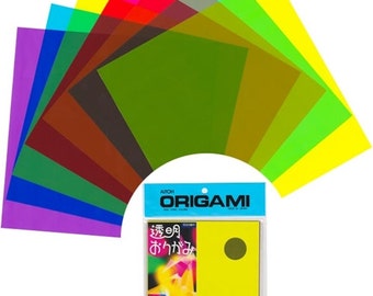 Transparent Plastic Origami Paper Pack - Assorted Colors - 6" Size - 21 Sheets in 7 Different Colors