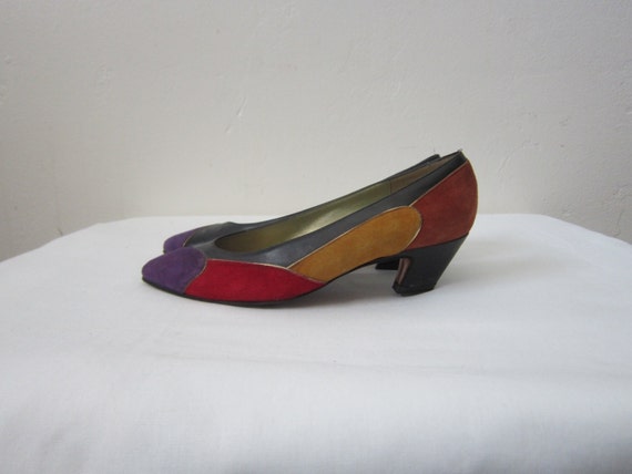 ... Block Leather / Suede Heels - Size 7 - Pumps - Shoes - Vintage - Retro