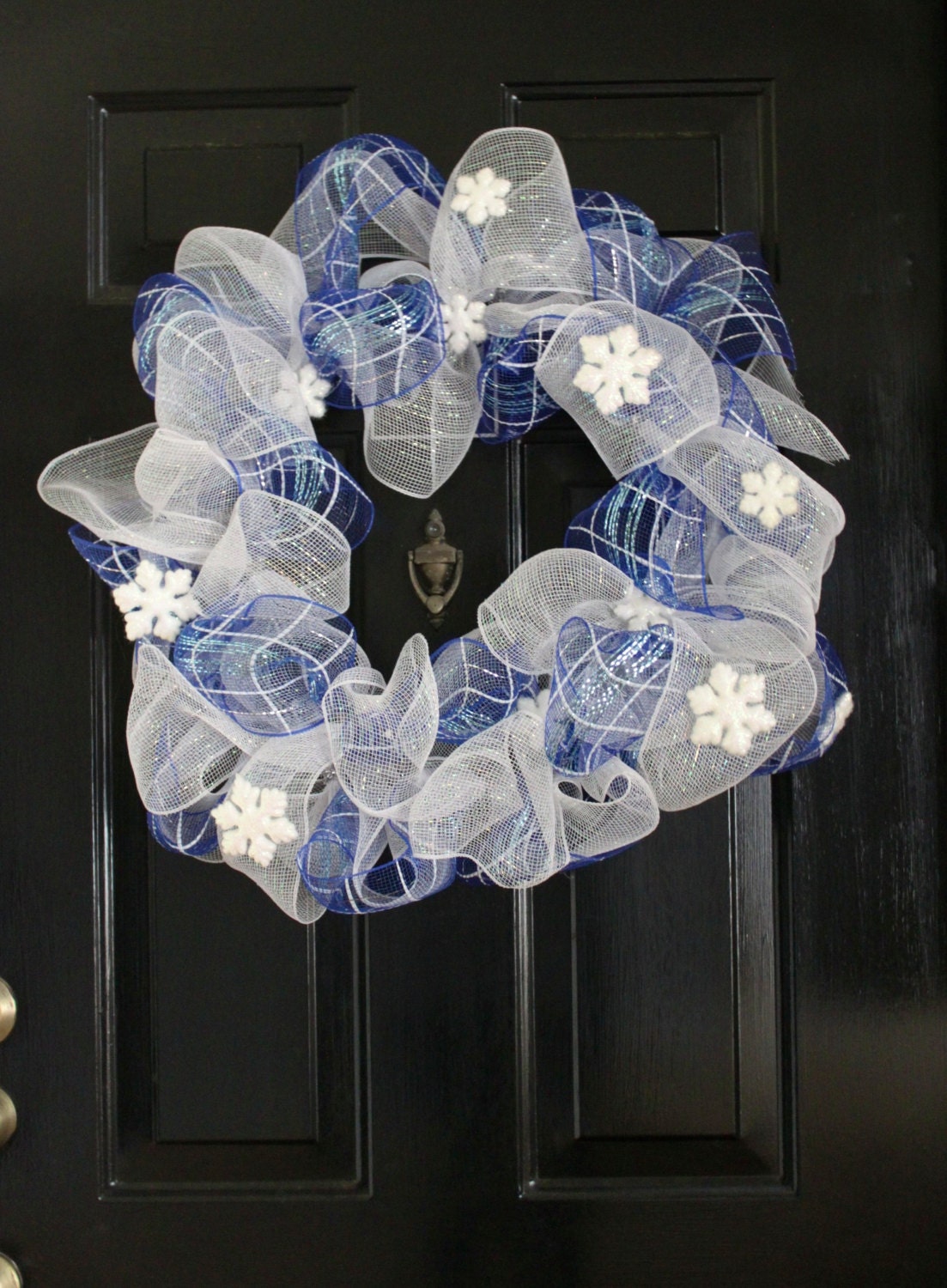 Winter Wreath, Deco Mesh Wreath, Christmas Wreath, Snowflake Wreath, Monogram Wreath, Holiday Wreath, Front Door Wreath, Front Door