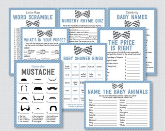 Bow Tie Baby Shower Games Package with Eight Printable Games - Little Man Bowtie Shower Boy Baby Shower Games - Instant Download - 0007-A