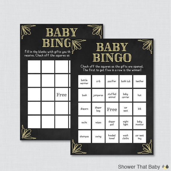 Yellow Chalkboard Baby Shower Bingo Cards Printable Blank