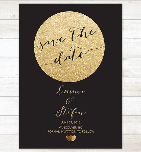 Black Gold Save The Date Invitation Gold Glitter Save The