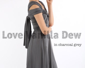 Bridesmaid Dress Infinity Dress Charcoal Grey Straight Hem Knee Length Wrap Convertible Dress Wedding Dress