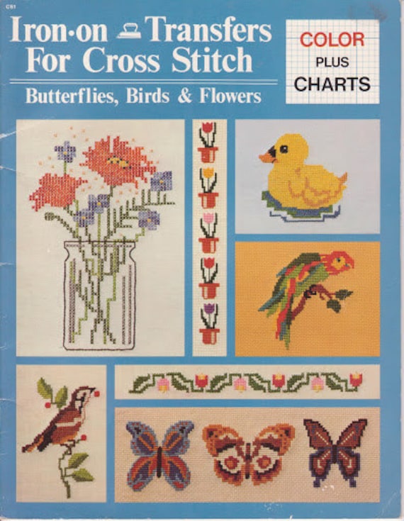 Items similar to Vintage Ironon Transfers for Cross Stitch Charts Butterflies Birds Flowers 34
