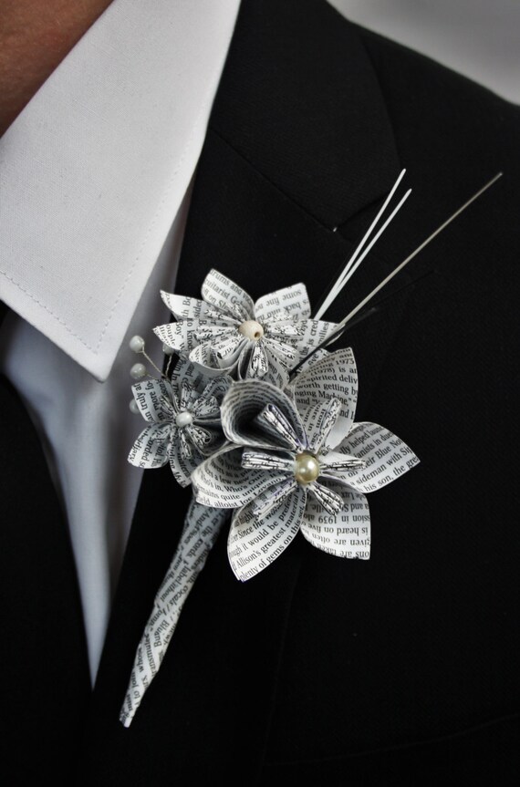 Paper flower groom buttonhole