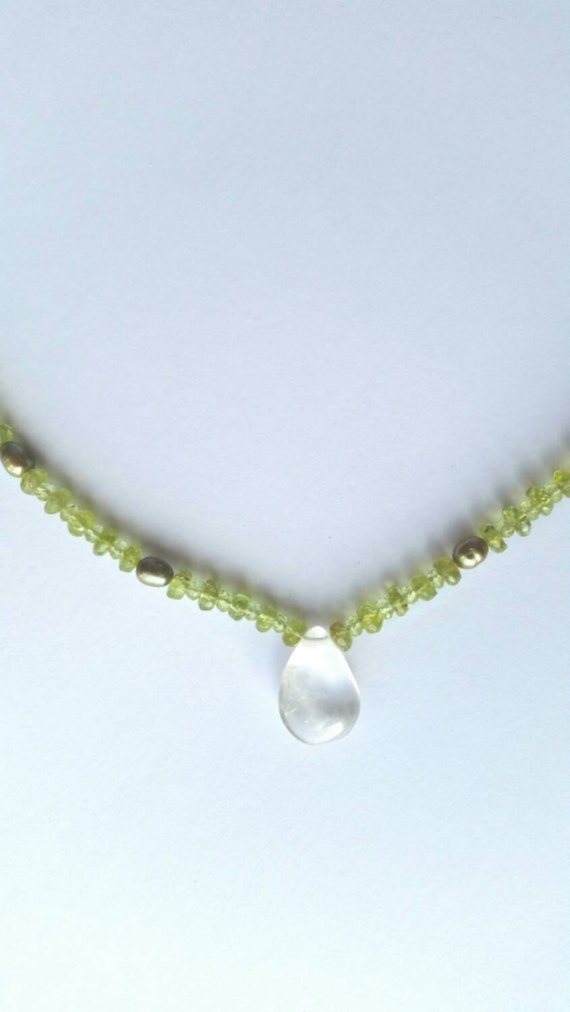 Peridot and pearl necklace pearl by AngelaWilbernJewelry on Etsy