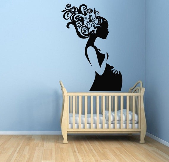 Pregnant Woman Wall Decals Love Family Vinyl Sticker Floral