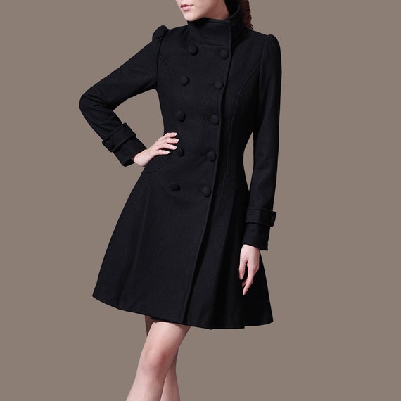 Black Dress Coat Custom Made Peacoat Button Down Coat A Line